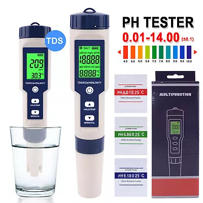 5 In 1 PH Meter TDS EC Salinity Temperature Digital Water Quality Monitor Tester • $21.75