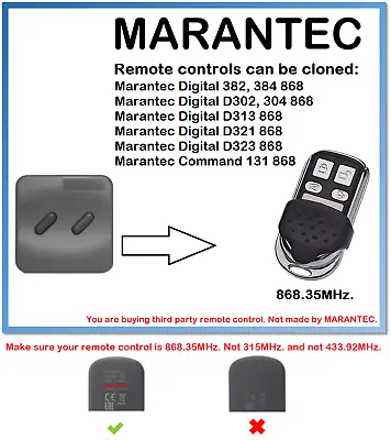 MARANTEC Command 131 868 Universal Remote Control Duplicator 868.35MHz • $10.04