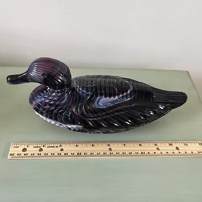 Purple Slag L. G. Wright Atterbury Glass Duck Covered Dish  • $107