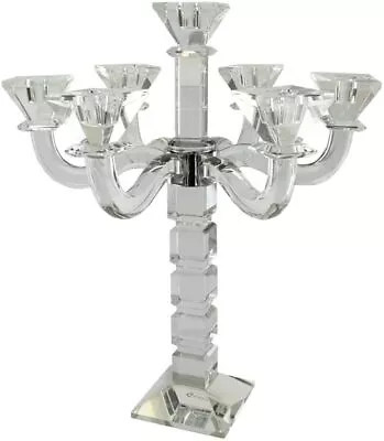 (D) Judaica Crystal Candelabra Square Design 7 Arm Candle Holder (Clear) • $351.99