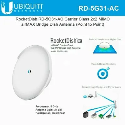 Ubiquiti RD-5G31-AC RocketDish AC Antenna 31dBi AirMAX Carrier Class Bridge Dish • $349