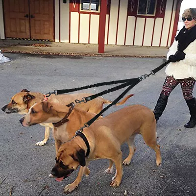 3 Way Dog Lead Nylon Bungee Adjustable Leash Splitter Coupler Triple Rope Black • £19.19