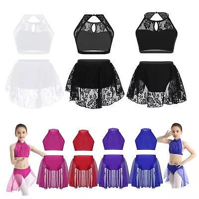 Kids Girls Ballet Lyrical Dance Dress Set Crop Top Skirt Outfit Ballroom Costume • $6.59