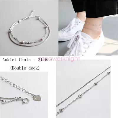 Women Ankle Bracelet 925 Sterling Silver Adjustable Anklet Foot Chain Beach Bead • £9.11