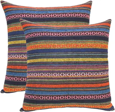 Set Of 2 Bohemian Throw Pillow Covers Decorative Boho Mexican Retro Stripe Multi • $19.49