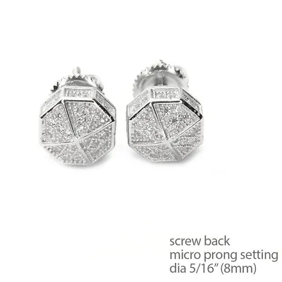 Men's Bling Icy Silver Plated Octagon Screw Back Stud Earrings SE 11622 S • $11.99