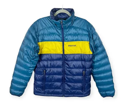 Marmot Men’s Medium Ares 600 Down Jacket Packable Blue Yellow   • $90