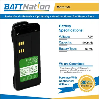 7.2V 1700mAh NiMh Battery For Motorola HNN9008 HNN9008A HT750 HT1225 HT1250 • $20.45