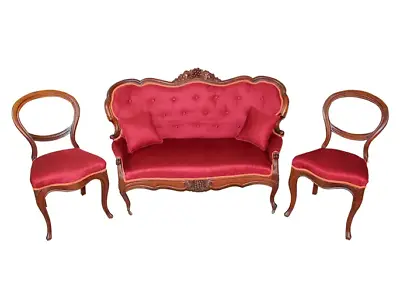 Exquisite 19th Century Antique Victorian Parlor Sofa Set Hand-Carved Circa 1867 • $1297