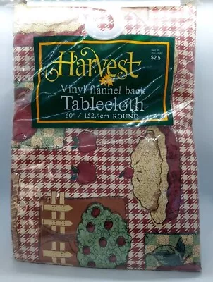 Harvest Vinyl Flannel Back Round 60”  TableCloth Apples Pie • $9.99