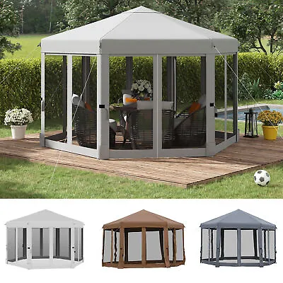 3.2m Outdoor Pop Up Gazebo Hexagonal Canopy Tent With Mesh Sidewalls Handy Bag • £171.99