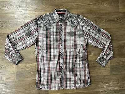 Mens ROAR SUBSTANTIAL Embroidered Plaid Soil Wash Button Front Shirt Xl • $20