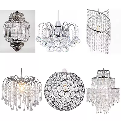 Easy Fit Ceiling Pendant Light Shade Chandelier Acrylic Crystal Lampshades Gifts • £17.95