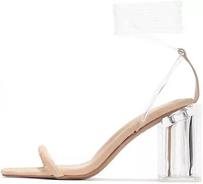 Michelle Parker Lets Tie Up Clear Chunky Strappy Block Heel Transparent Sandals • $19.99