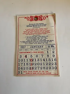 Vintage 1937 Wall Calendar Complete 7  X 4 1/2  • $2.49