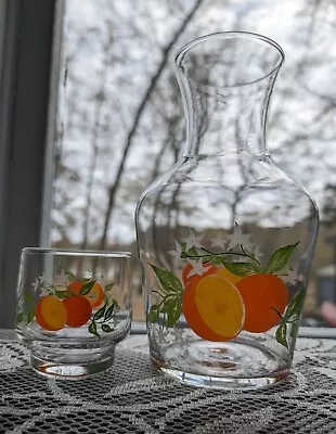 Vintage 8 Inch Orange Juice Carafe And Matching Juice Glass • $18