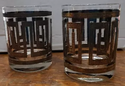 2 Vintage Mcm Culver Greek Key 22k Gold Rocks Glasses Low Ball Barware • $24.99