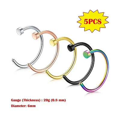 $6.99 • Buy 5PCS Nose Ring Hoop 20G Stainless Steel Nose Hoop Earrings Studs Body Piercing