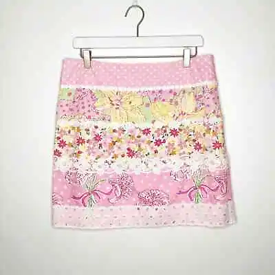 Lilly Pulitzer Vintage Floral Horse Print Crochet Lace Eyelet Mini Skirt 8 • $28