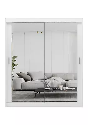 Modern Bedroom Double Sliding Door Wardrobe SKY 150cm Full White 2 Hanging Rails • £39.99