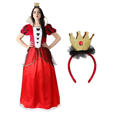 Queen Of Hearts Deluxe Costume Fancy Dress Wonderland Adult Alice World Book Day • £19.99