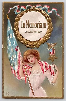 Decoration Memorial Day Nash Pretty Lady Draped Flag Patriotic Postcard 1910's • $10.95