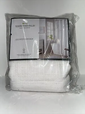 $7 • Buy White Cotton Shower Curtain Threshold Woven Striped  72” X 72” Standard