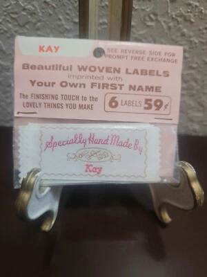 $6.99 • Buy 6 NOS Vintage Deluxe Woven Labels Specially Hand Made By Kay Name Sew On Tags 