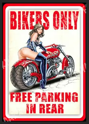 £15.49 • Buy Bikers Only Free Parking In Rear Funny Metal Sign Man Cave Garage Shed Humour