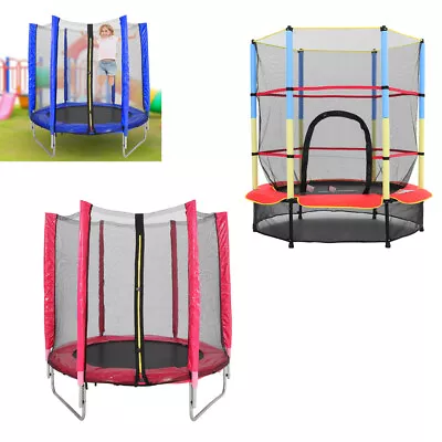 5FT Trampoline With Safety Net Enclosure Spring Cover Padding Kids Zipper Door • £59.95