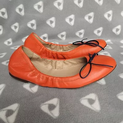 J. Crew Emma Women's Sz 6 Cap Toe Ballet Flats Shoes Orange Leather • $34.99