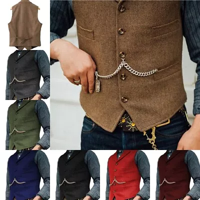 Mens Tweed Vests Cowboy Hunting Fishing Wedding Working Waistcoat M Large XL XXL • $25.19