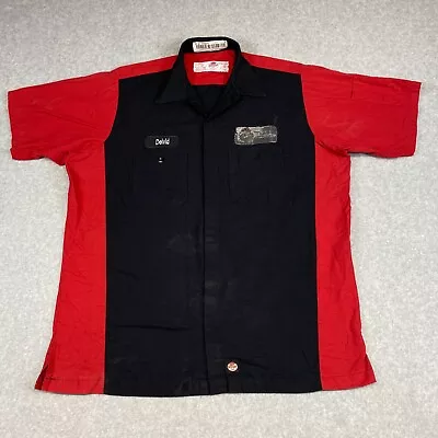 Red Kap Mens Shirt Large Black Red Short Sleeve Work Uniform Mechanic Dealership • $14.95