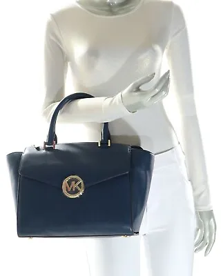 Michael Kors Hudson Large Leather Satchel Shoulder Bag Navy NWT$398.00 • $148