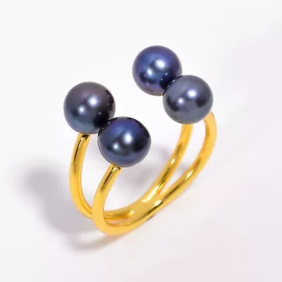 Silver Gold Plated Black Pearl Ring For Women 925 Sterling Silver Ring GCR46 • $25.19