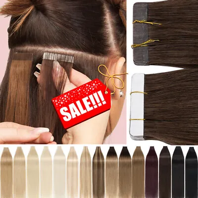 £23.28 • Buy Tape In Extensions Indian/ Remy 100% Human Hair Full Head Seamless Hairpieces UK