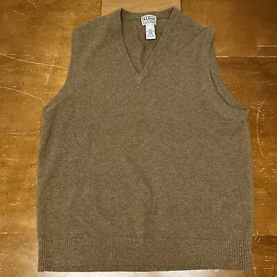 LL Bean Sweater Vest Mens Medium Brown  Lambswool V Neck Pullover Casual Vintage • $23.95