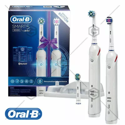 Smart 5 5000 Electric Toothbrush AU STOCK With White Dual Handle 2 Pack Oral-B • $239.90