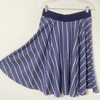 Metro Wear ALMOST PERFECT CIRCLE Skirt L Blue Chambray Red White STRIPE • $9.99