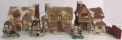 Vintage Christmas Village Houses Set W/ Snowman Family Lighted Buildings *Read* • $24.99