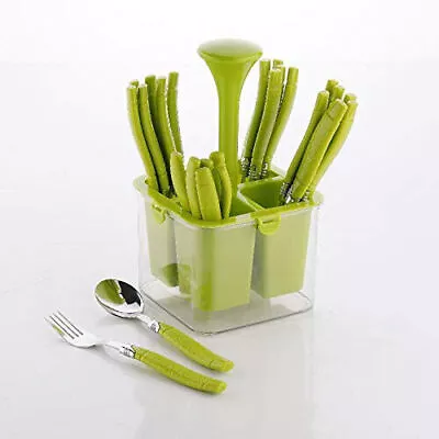 Cutlery Set With Storage Box For Kitchen & Dining 24 Pieces Color Green • £38.44