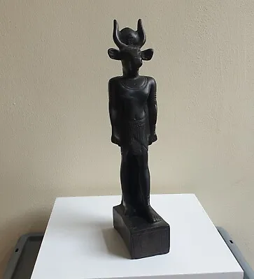 Egyptian Hathor Cow Horned Goddess Heavy Resin Figure Statue Vintage 29cm VGC • £40