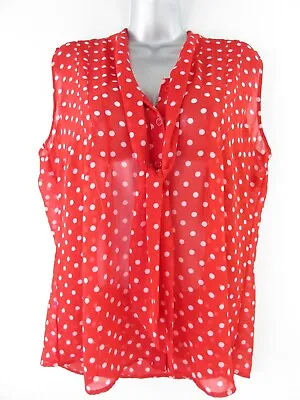 RQT Polka Dot Pussy Bow Blouse Women's L Red Tank Sleeveless Scarf Chiffon Top • $21.95