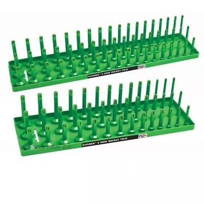 Hansen 1/2  Socket Tray Organizer Holder Set 3 Row Metric SAE Shallow Deep Green • $39.99