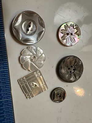 Lit Of 6 Mixed Vintage Antique Carved Mother Of Pearl Buttons • $4.99