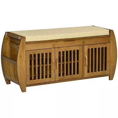 Shoe Rack Bench With Storage Cabinet Entryway Bamboo Cushion Seating For Hallway • $116.47