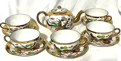 Vintage Antique Chinese Fighting Dragon Gold Translucent Tea Set  -free Ship • $65