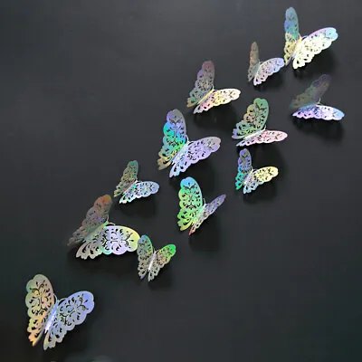 $2.46 • Buy 3D Fantacy Butterfly Stickers Wall Art Hollow Butterflies Decals Mirage Color