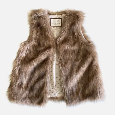 Zara Kids Girl's Brown Faux Fur Sleeveless Lined  Vest 3791/703 Size 7-8 • $21.24