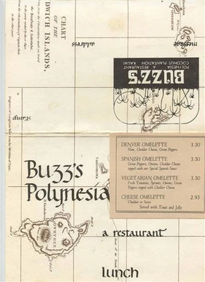 $38 • Buy Buzz's Polynesia Lunch Menu Coconut Plantation Kauai Hawaii TIKI
